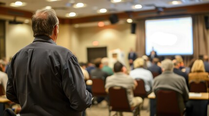 Fototapeta premium A government official addressing economic opportunities in a community forum.