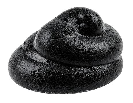 A realistic black swirl resembling a coiled, smooth, and glossy pile.