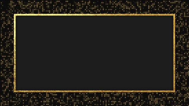 gold frame and glitter stars on black background animation, abstract luxury golden border frame motion background