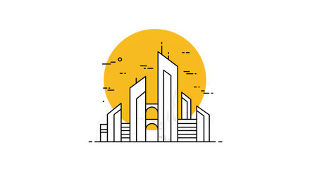 Naklejka premium Minimalist Cityscape with Sun - Vector Illustration