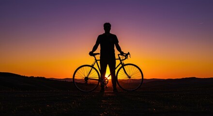 Obraz premium Silhouette person sunset bicycle