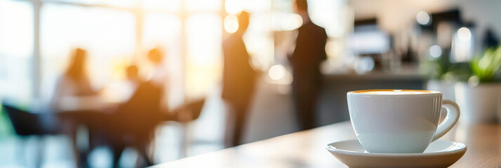 Networking over coffee in a corporate corner with barista-style setup and executives