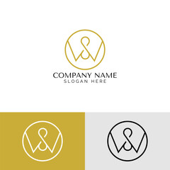 Elegant monogram logo featuring stylized W and S initials inside a minimalist gold circle. Includes black and white variants, ideal for luxury, fashion, or personal branding identity.