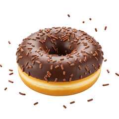 Chocolate donut with sprinkles isolated on transparent background