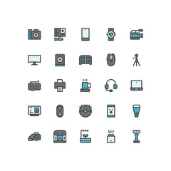 Gadget filled outline icon set. electronic color line icon set.