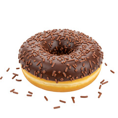 Chocolate donut with sprinkles isolated on transparent background