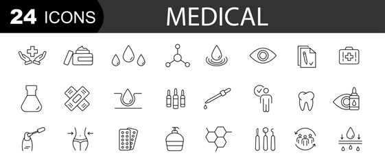 Medicine and Health icon.  Medical care service symbol collection. Editable stroke. Vector illustration