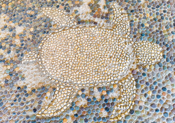 Texture detail of wall with sea turtle rocks stones Mexico.