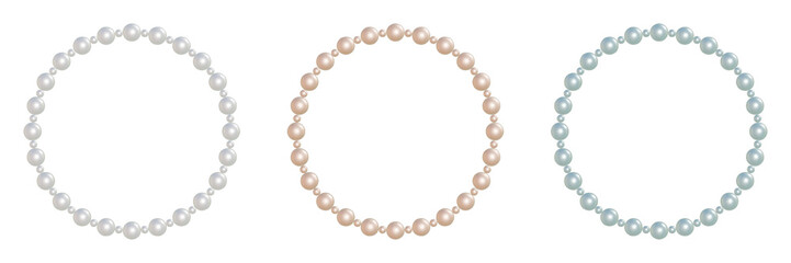 大小のパールが並ぶぷっくりした丸いフレーム 透過されたネックレスの3DCGイラストセット