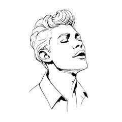 Stylized Portrait of a Confident Young Man in Black and White Line Art