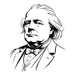 Vintage Line Art Portrait of Elderly Man in Formal Suit
