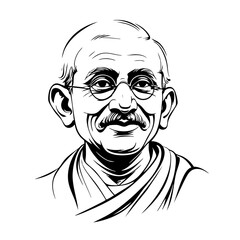 Line Art Portrait of Indian Freedom Icon in Traditional Clothing