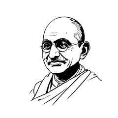 Minimalist Line Drawing of Indian Leader in Traditional Attire