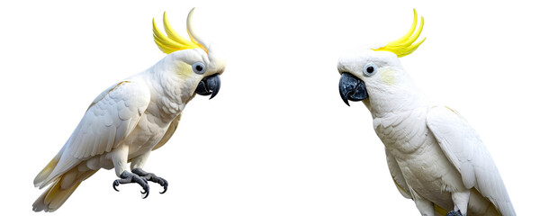 White Cockatoo with Bright Yellow Crest, Isolated on Transparent Background PNG