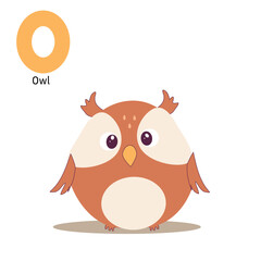 Letter O with cartoon owl cute character flat vector illustration,for the design of postcards, books, leaflets,poster, banners, birthday invitations.
