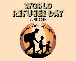 World Refugee Day design showing global migration and barbed wire