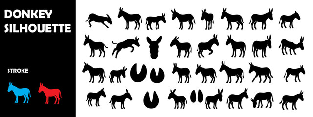 Fototapeta premium Donkey Silhouettes in Different Poses – Farm and Domestic Animal Vector Set