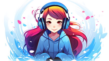 Professional Illustration of Girl Listening to Music with MP3 Player in Cartoon Vector Style