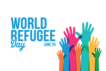 Obraz premium World Refugee Day designed with colorful raised hands for support