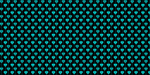 Geometric love-themed seamless pattern with hearts and lines, minimal abstract style ideal for prints, decor, cards, and packaging designs | Creative pattern with cyan-teal colour