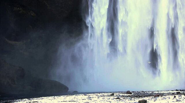 Waterfall Skogarfoss in Iceland in wintertime, high definition video