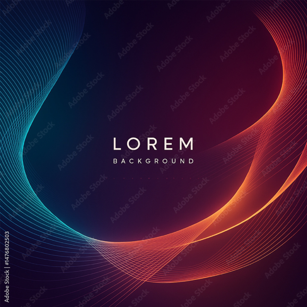 Poster abstract background with flowing, multicolored light trails on a deep gradient canvas.