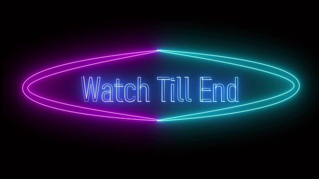 Violet neon "watch till end" text on black backdrop. Captivating animation for boosting viewer retention and full video watch time.