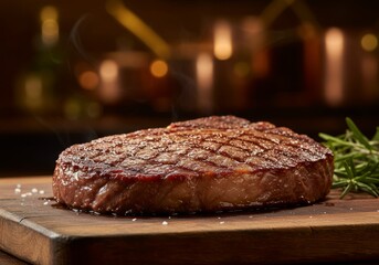 Grilled Steak on Wood Cutting Board Delicious Food