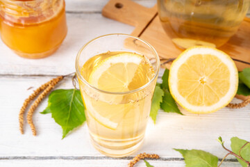 Cold birch tea, birch sap lemonade