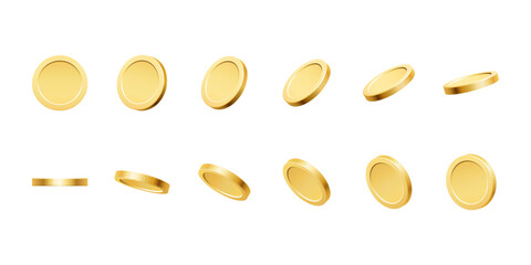 Realistic game golden 3D coins. Elements of money from gambling vector isolated illustration