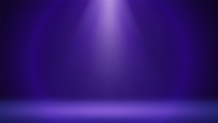 Spotlight purple blue stage background. Minimalist interior studio room illuminated by a spotlight. Backdrop for displaying products, presentation, advertising. Showcase. Vector illustration