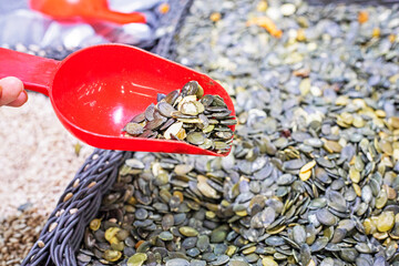 pumpkin seeds in bulk. Vitamin E. Benefits of seeds for women's and men's health. Prostate treatment