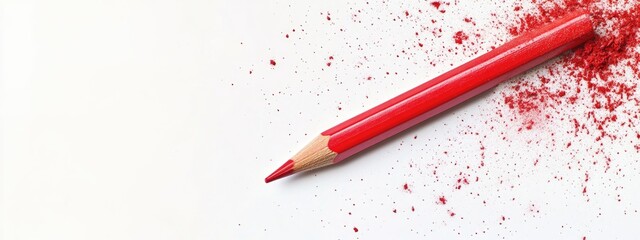 Red colored pencil with broken fragments