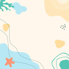 Minimal abstract summer banner with ocean elements and soft pastel colors. Modern square abstract template. Trendy background for beach posters, social media, invitations, healthy lifestyle graphics.