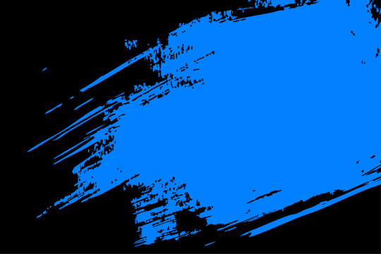 Abstract blue grunge paint stroke or brush mark on a black background. Textured vector design element with distressed, rough edges, ideal for artistic overlays, banners, or modern graphic accents.