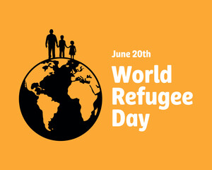 World Refugee Day Family Silhouette Sitting On Globe Concept