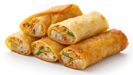Fried spring rolls on white plat snacks isolated background