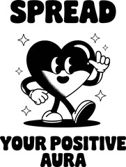 Spread your positive aura with a cute cartoon heart character