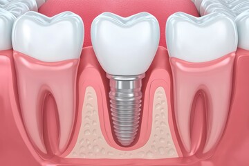 Illustration of dental implant procedure showcasing tooth root replacement