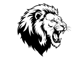 Obraz premium Roaring Lion Head: Black and White Vector Art