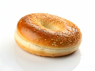 Sesame Seed Bagel Isolated on White Background, Ready to Eat