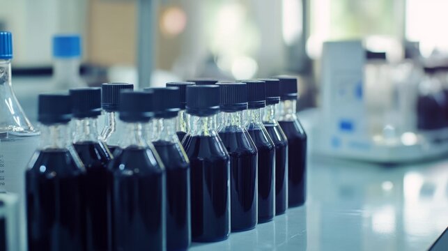 Laboratory Bottles Containing Sunscreen Formulation with Benzophenone