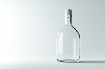 3D illustration of an empty transparent glass bottle on a clean white background