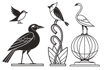 135 a collection of stylized bird sculptures, whimsical bird figurines, abstract bird statues, minimalist bird art, modern bird sculptures, contemporary bird designs, geometric bird forms, stylized bi