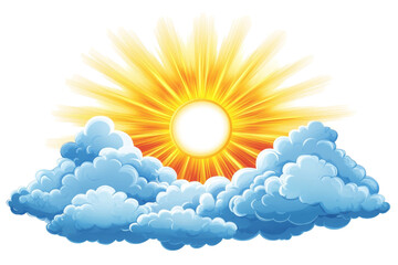 Radiant Sun Peeking Through Clouds . Transparent background PNG