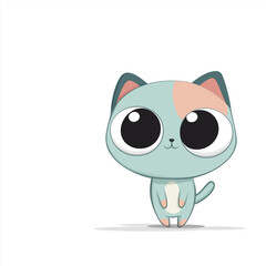 Naklejka premium Cute Cartoon Kitty: An adorable cartoon kitten with big, expressive eyes and a soft, pastel color palette. This charming illustration is perfect for children's books, websites.