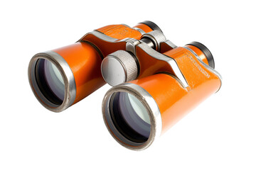 an orange binoculars with silver rims