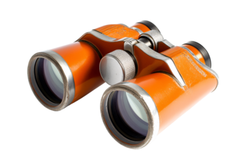 an orange binoculars with silver rims