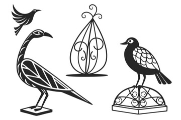 135 a collection of stylized bird sculptures, whimsical bird figurines, abstract bird statues, minimalist bird art, modern bird sculptures, contemporary bird designs, geometric bird forms, stylized bi