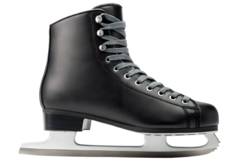 Elegant black ice skate closeup isolated on png background, ice skate, skate, black, ice, winter, skating, footwear, sport, equipment, blade, recreation, activity, cold, metal, leather, boot, shoe